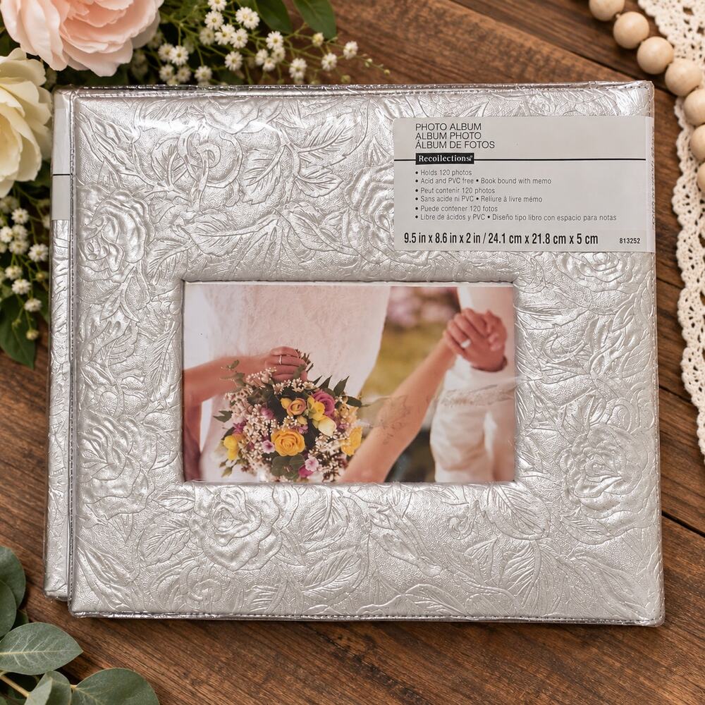 Wedding Photo Album 200 Pocket Ivory Roses Album w Front Picture Window